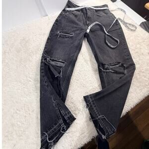 We The Free Black Distressed High Rise Straight Leg Size 27 Raw Hem